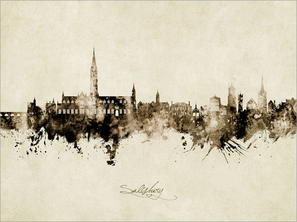 Salisbury England Skyline Cityscape Poster Art Print