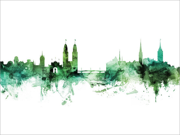 Zurich Switzerland Skyline Cityscape Poster Art Print