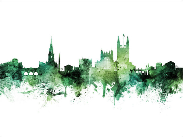 Bath England Skyline Cityscape Poster Art Print