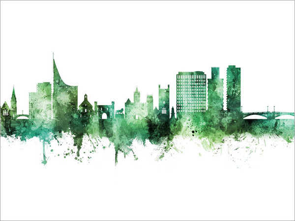 Reading England Skyline Cityscape Poster Art Print