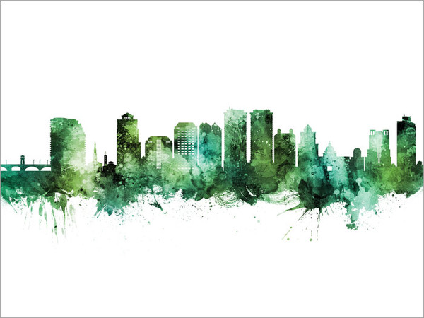 West Palm Beach Florida Skyline Cityscape Poster Art Print