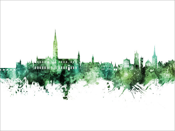 Salisbury England Skyline Cityscape Poster Art Print