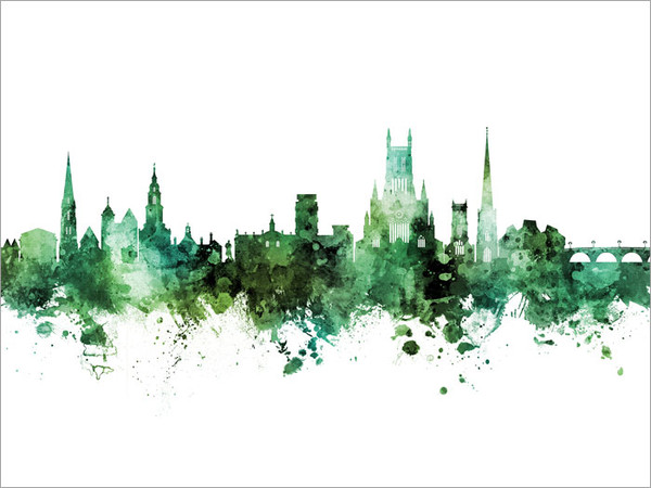 Worcester England Skyline Cityscape Poster Art Print