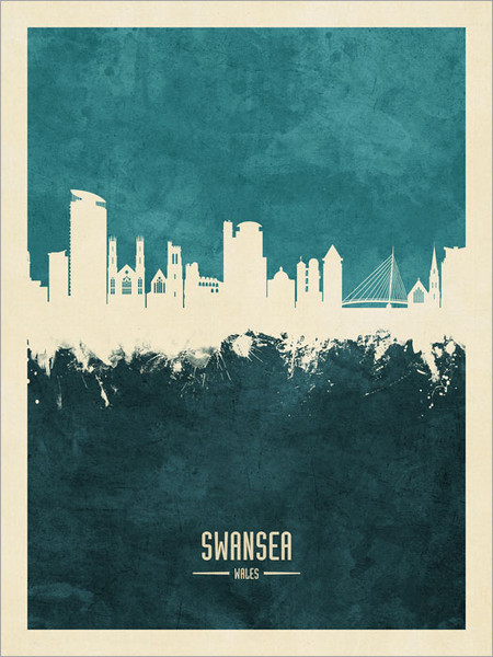 Swansea Wales Skyline Cityscape Poster Art Print