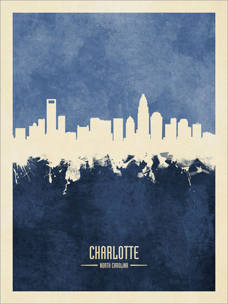 Charlotte North Carolina Skyline Cityscape Poster Art Print