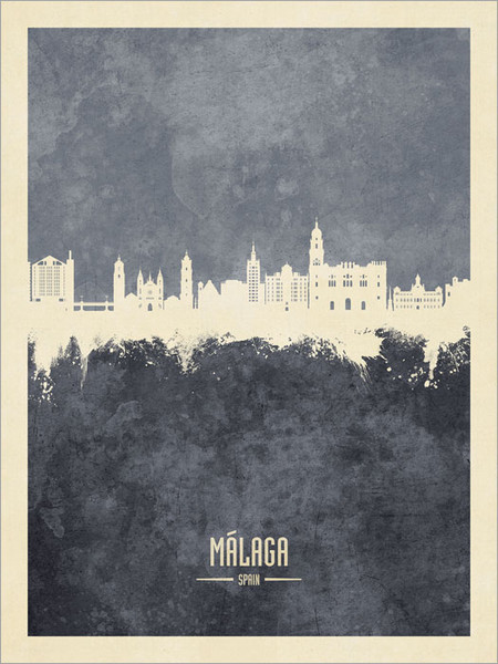 Málaga Spain Skyline Cityscape Poster Art Print