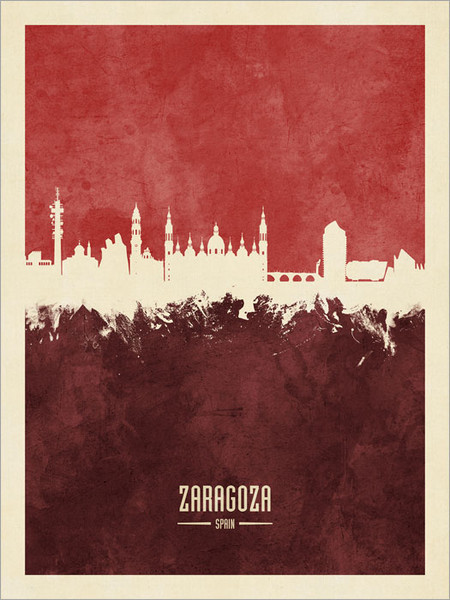 Zaragoza Spain Skyline Cityscape Poster Art Print