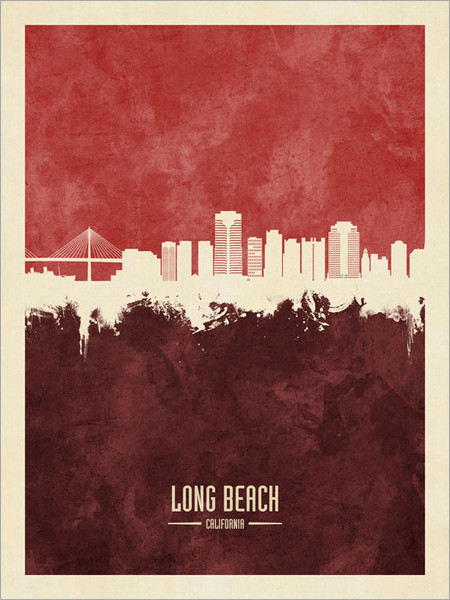 Long Beach California Skyline Cityscape Poster Art Print