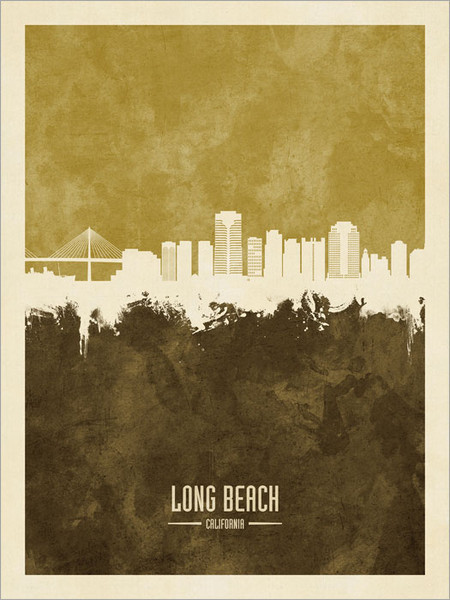 Long Beach California Skyline Cityscape Poster Art Print