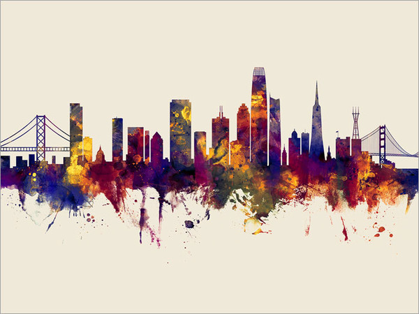 San Francisco California Skyline Cityscape Poster Art Print