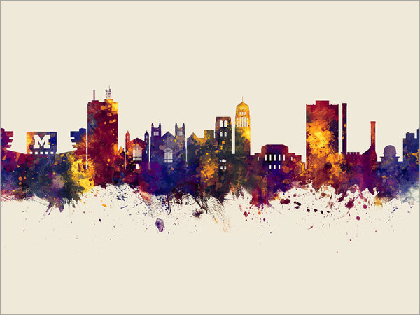 Ann Arbor Michigan Skyline Cityscape Poster Art Print