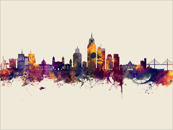 Mobile Alabama Skyline Cityscape Poster Art Print