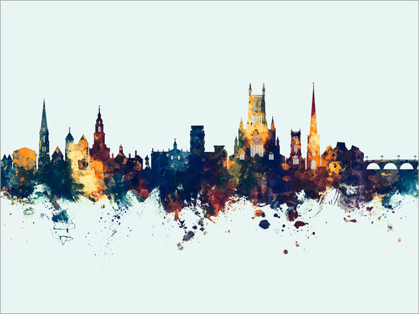 Worcester England Skyline Cityscape Poster Art Print