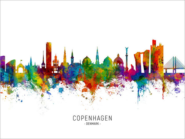 Copenhagen Denmark Skyline Cityscape Poster Art Print