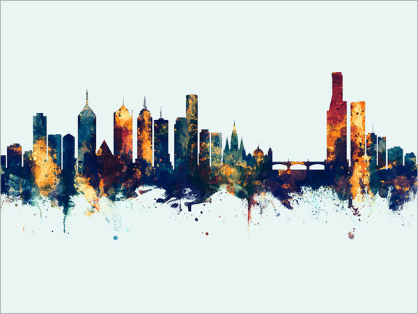 Melbourne Australia Skyline Cityscape Poster Art Print