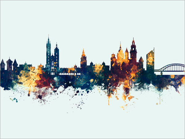Krakow Poland Skyline Cityscape Poster Art Print
