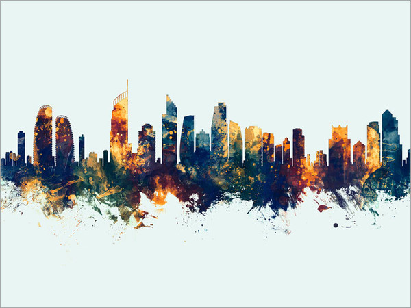 Gold Coast Australia Skyline Cityscape Poster Art Print