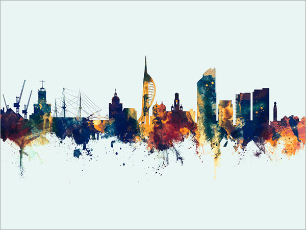 Portsmouth England Skyline Cityscape Poster Art Print