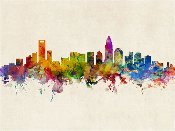 Charlotte North Carolina Skyline Cityscape Poster Art Print