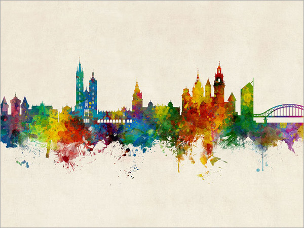 Krakow Poland Skyline Cityscape Poster Art Print