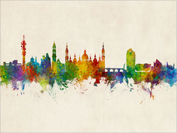 Zaragoza Spain Skyline Cityscape Poster Art Print