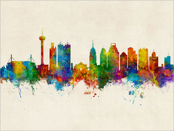 San Antonio Texas Skyline Cityscape Poster Art Print
