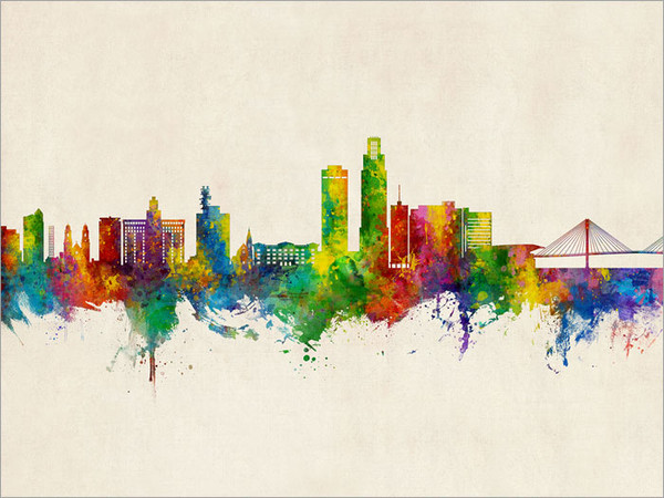 Omaha Nebraska Skyline Cityscape Poster Art Print