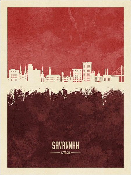 Savannah Georgia Skyline Cityscape Poster Art Print Savannah Georgia Skyline Cityscape Poster Art Print