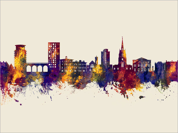 Chelmsford England Skyline Cityscape Poster Art Print