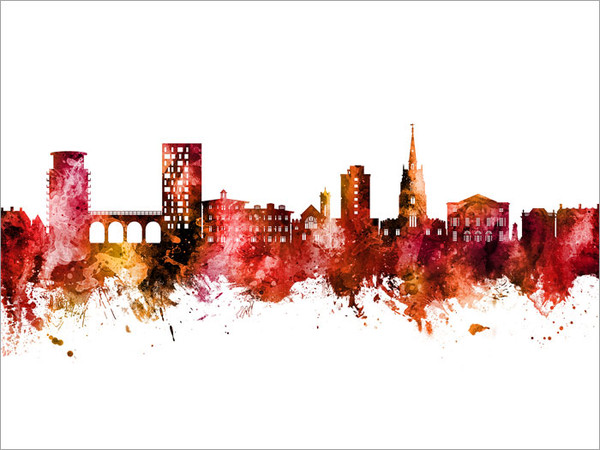 Chelmsford England Skyline Cityscape Poster Art Print