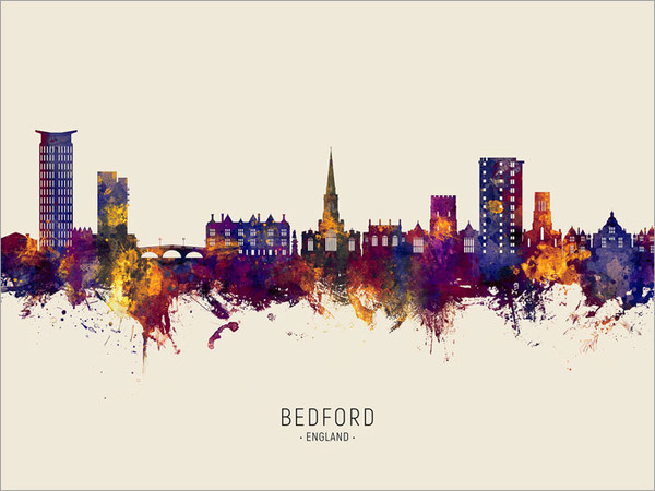 Bedford England Skyline Cityscape Poster Art Print