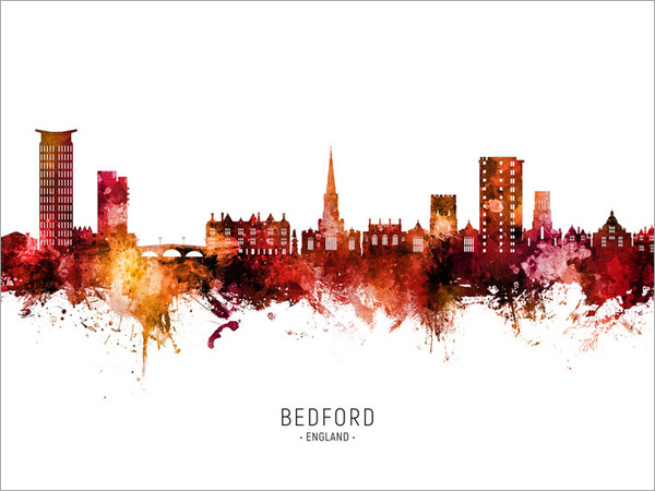 Bedford England Skyline Cityscape Poster Art Print