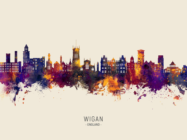 Wigan England Skyline Cityscape Poster Art Print