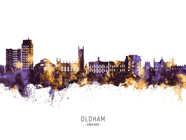 Oldham England Skyline Cityscape Poster Art Print