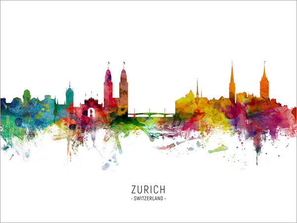 Zurich Switzerland Skyline Cityscape Poster Art Print