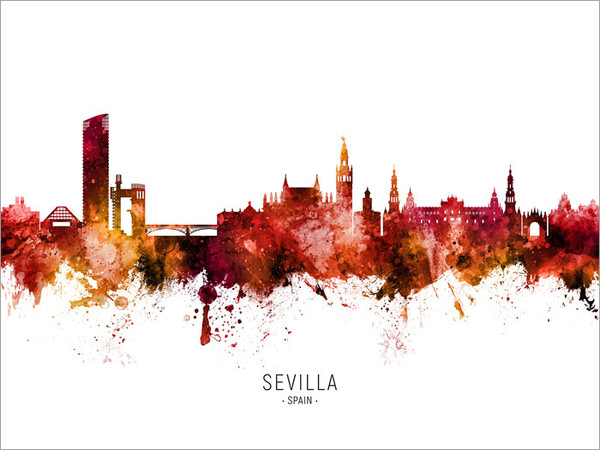 Sevilla Spain Skyline Cityscape Poster Art Print