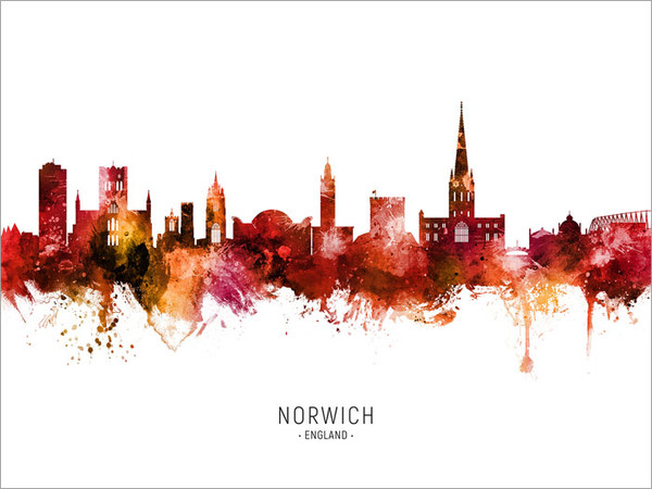 Norwich England Skyline Cityscape Poster Art Print