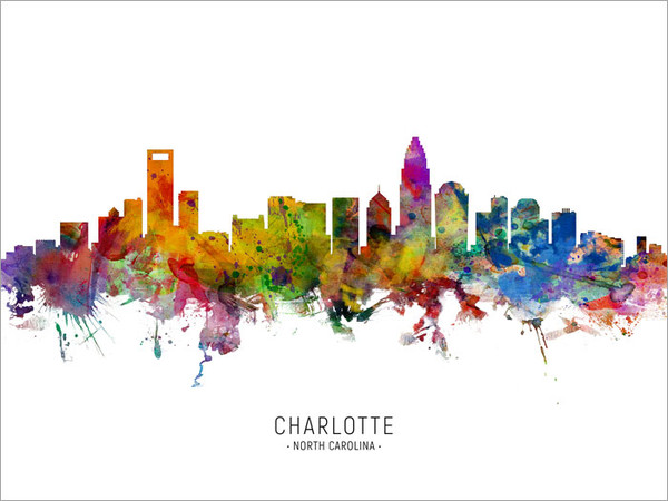 Charlotte North Carolina Skyline Cityscape Poster Art Print