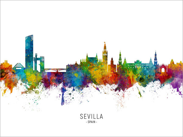 Sevilla Spain Skyline Cityscape Poster Art Print