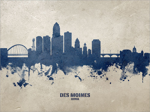 Des Moines Iowa Skyline Cityscape Poster Art Print