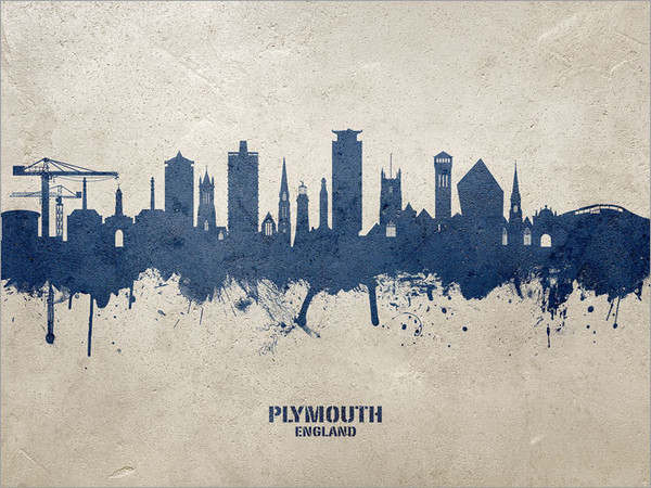 Plymouth England Skyline Cityscape Poster Art Print