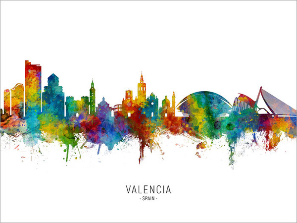 Valencia Spain Skyline Cityscape Poster Art Print