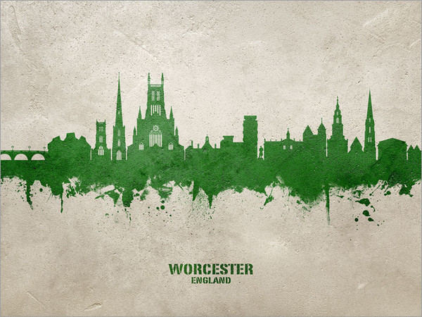 Worcester England Skyline Cityscape Poster Art Print