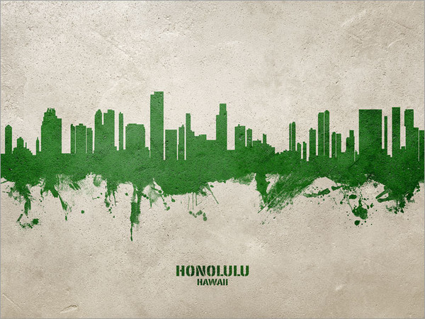 Honolulu Hawaii Skyline Cityscape Poster Art Print