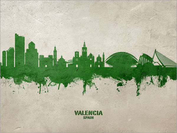 Valencia Spain Skyline Cityscape Poster Art Print