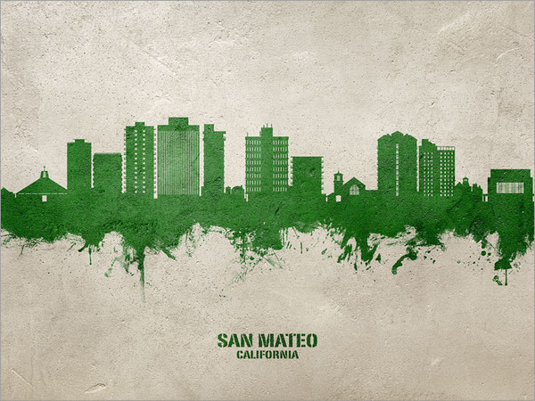 San Mateo California Skyline Cityscape Poster Art Print