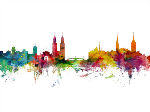 Zurich Switzerland Skyline Cityscape Poster Art Print