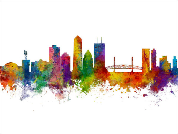 Jacksonville Florida Skyline Cityscape Poster Art Print