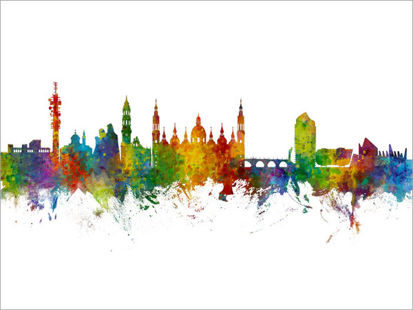 Zaragoza Spain Skyline Cityscape Poster Art Print