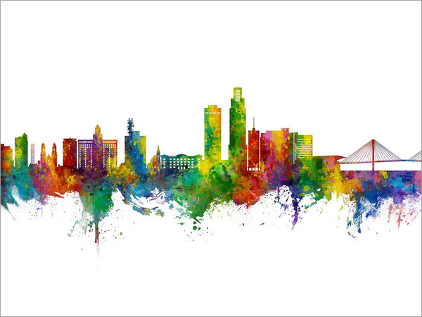 Omaha Nebraska Skyline Cityscape Poster Art Print